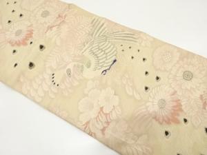アンティーク　絽　孔雀に菊・椿模様織り出し丸帯（材料）